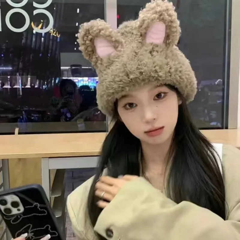 

Милая шапка Lei Feng с кроличьими ушками, плюшевая теплая и толстая шапка с серьгами, модная вязаная шапка