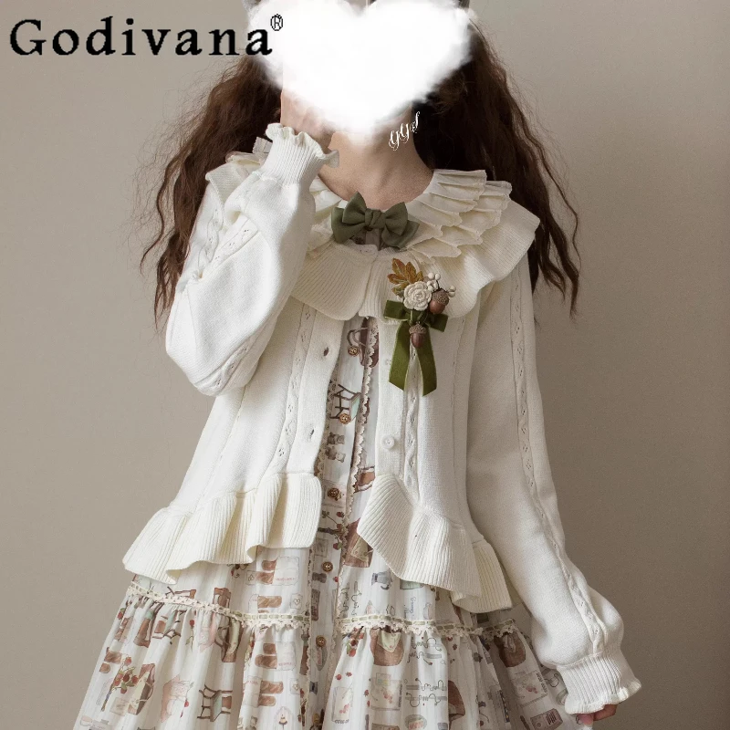 

Оригинальный японский мягкий милый короткий вязаный кардиган в стиле Лолиты для девочек, весенне-осенний новый женский элегантный вязаный свитер в стиле ретро, топ