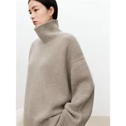 Maglione dolcevita alla moda di alta qualità femminile maglione pullover vento pigro languido sciolto e spesso maglione caldo con base lavorata a maglia