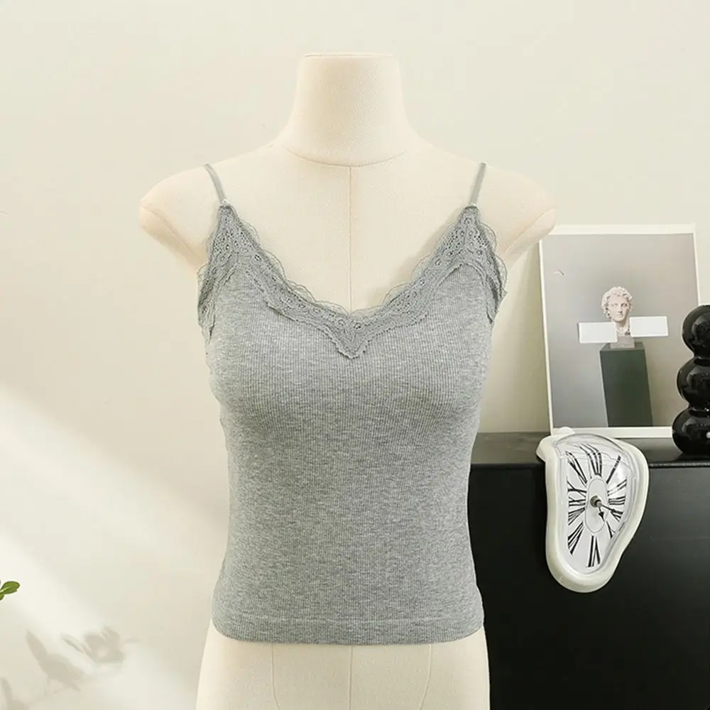 Comfort Breathable Lace Camisole Wire-Free Strap Bra Summer Top Solid Color Sexy Style Crop Top