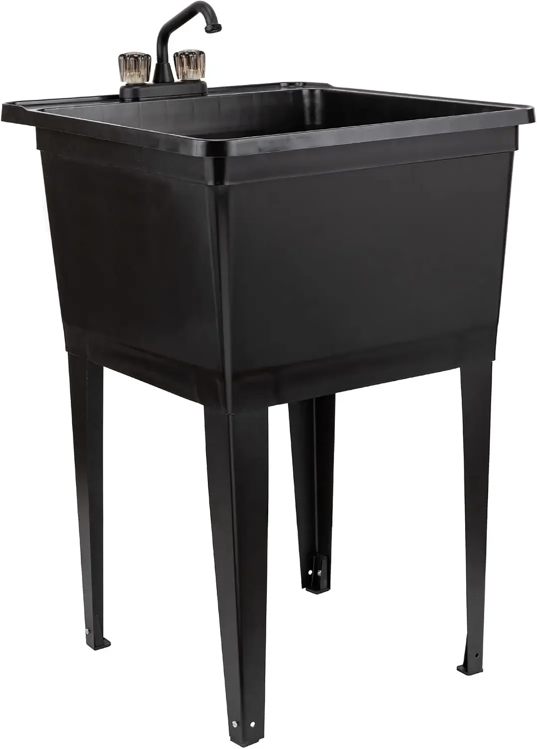 Tehila Basics 21-Gallon Black Freestanding Utility Sink with Black 2-Handle Faucet, Heavy Duty Plastic Laundry Tub