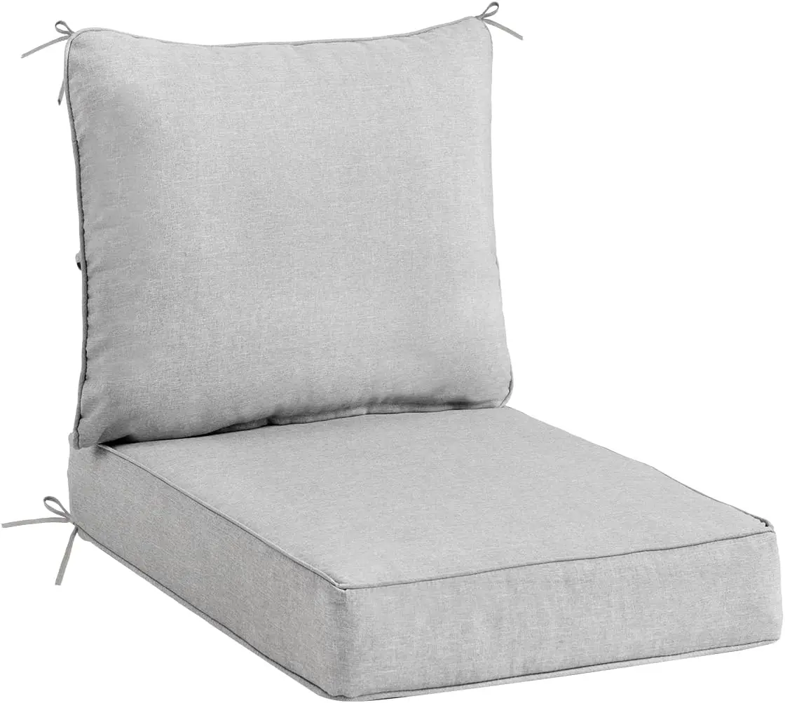 

Olefin Deep Seat Cushion, Patio Chair Cushion And Pillow, Water-Resistant Sectional Sofa Pad With Straps Light Gray, 24 X 24 X