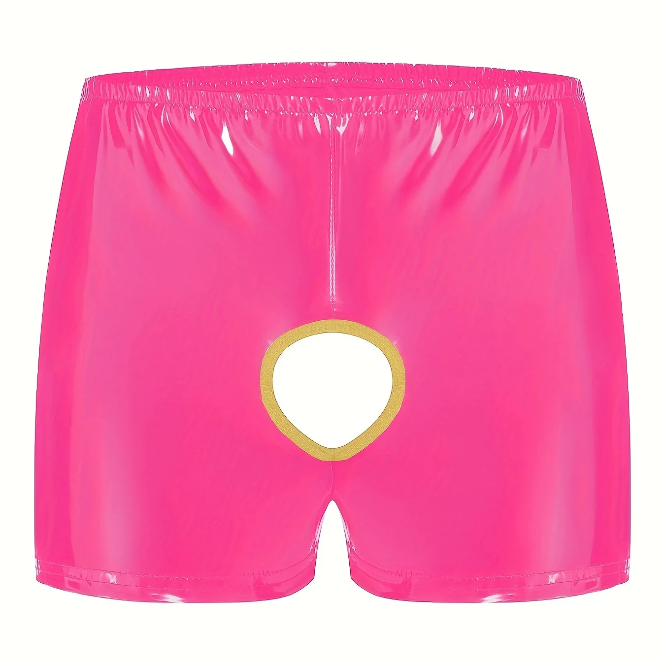Sexy Men's Hollow Pink Faux Leather Boxers with Open Butt Performance Boxer Shorts Male Underwear Comfortable Underpants