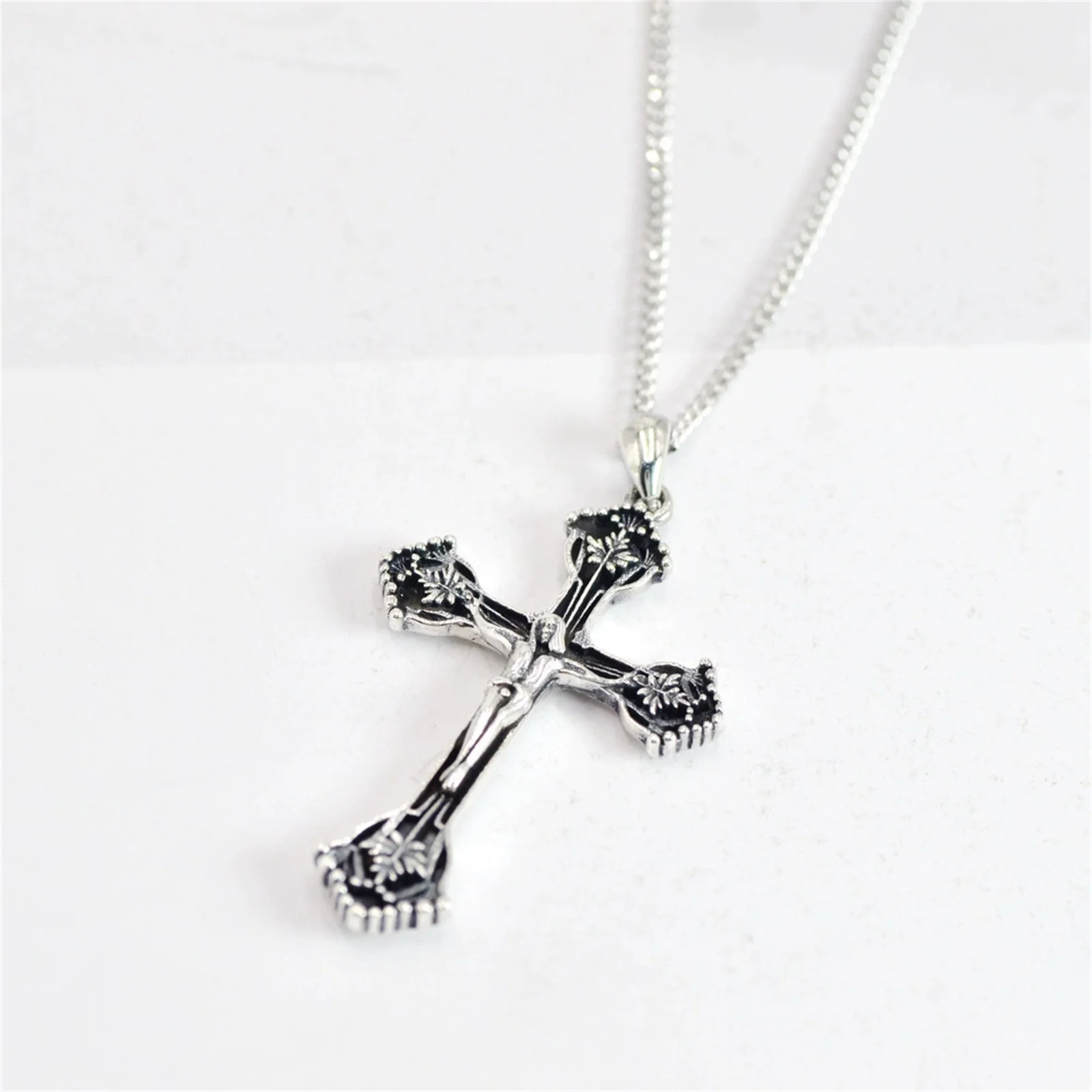 Vintage Retro Crucifix Pendant Necklace Sterling Silver 925 Orthodox Christian Religious Jewelry New Design