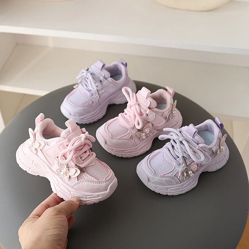 

Girl Sneaker 2025 autumn New Breathable Kid Shoe Personality Butterfly Kid Sneaker Mesh Light Tennis Female Versatile Women Shoe