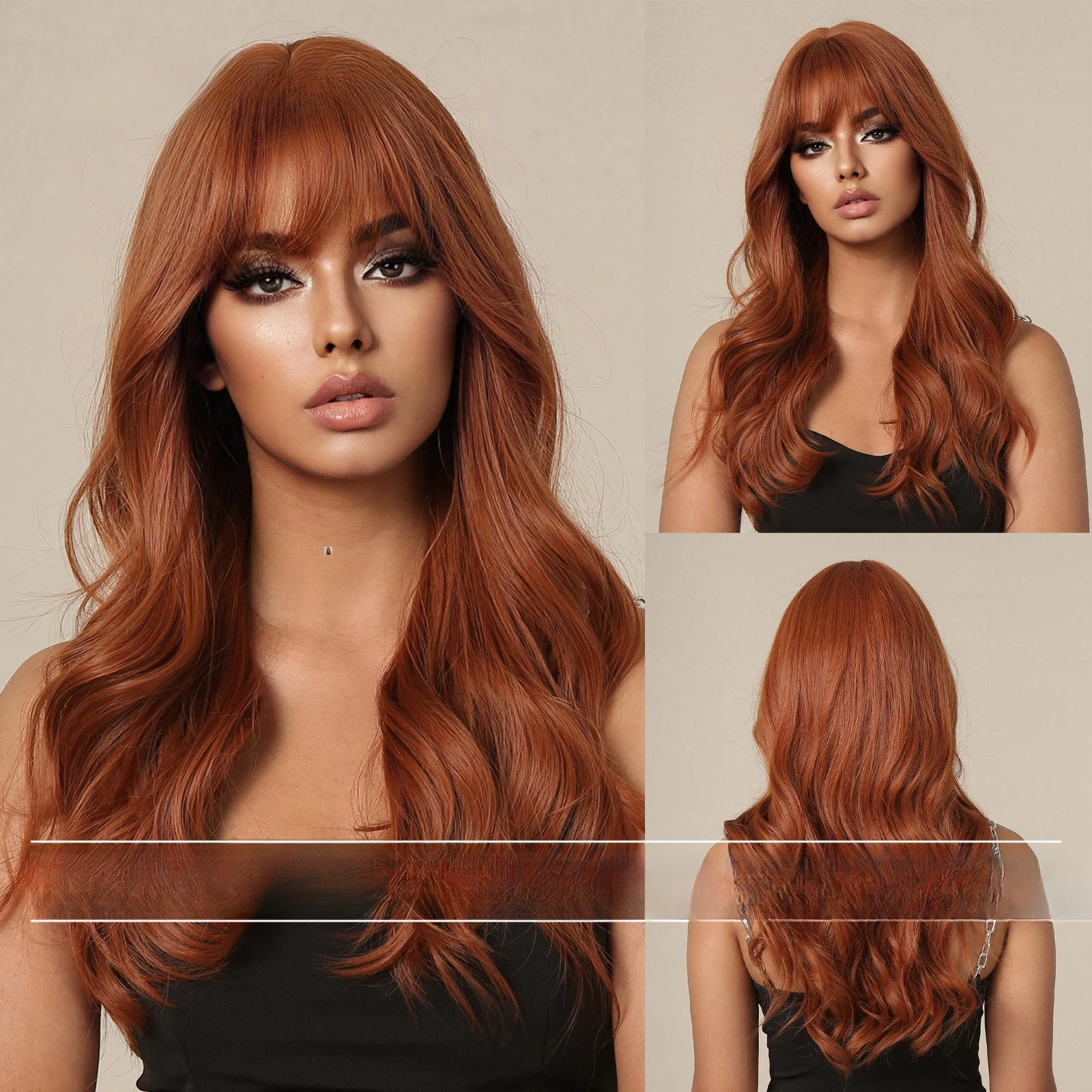 

Wig female long hair orange red long curly hair big waves, natural simulation girl group temperament color fashionable white ful