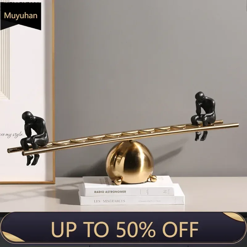 Seesaw Player Thinker Figures Sculpture Alloy Crafts Desk Decoration Character Statue Abstract Ornaments Modern Home Decor