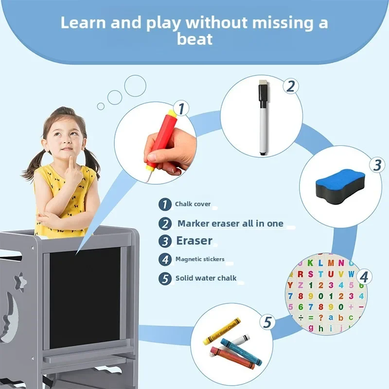 Kids Learning Tower Step Stool Handwashing Erasable Blackboard Drawing Board Home Use Multi Functional Child Learning Tower