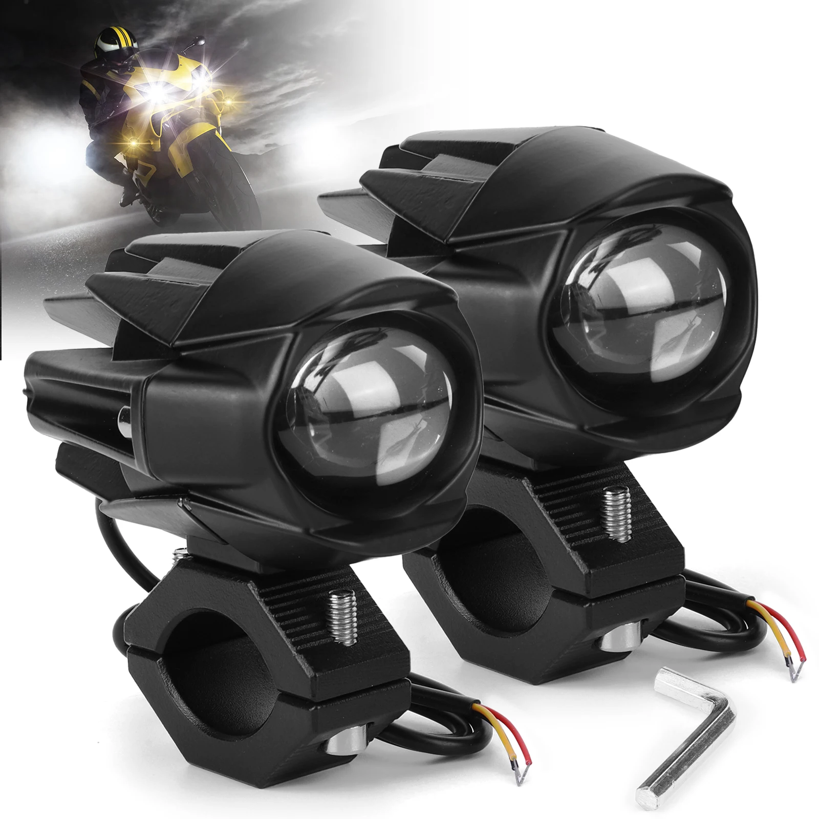 

2x светодиодный прожектор для мотоцикла, водонепроницаемая вспомогательная фара для мотоцикла, противотуманные фары для мотоцикла, универсальные, подходят для мотоциклов