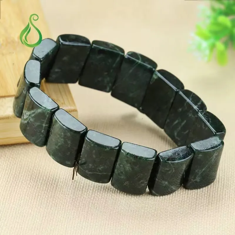 Natural Green Jade Bracelet Wide Bangle Men Women Fine Jewelry Genuine Tibetan Medicine King Stone Jade Magnet Bracelets