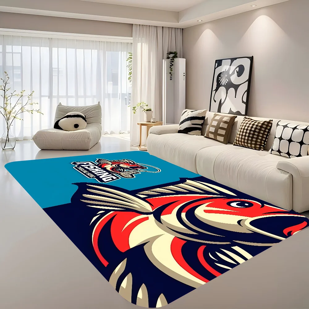 

Fish Logo Room Mats Retro Multiple Choice Living Room Kitchen Rug Non-Slip Welcome Rug