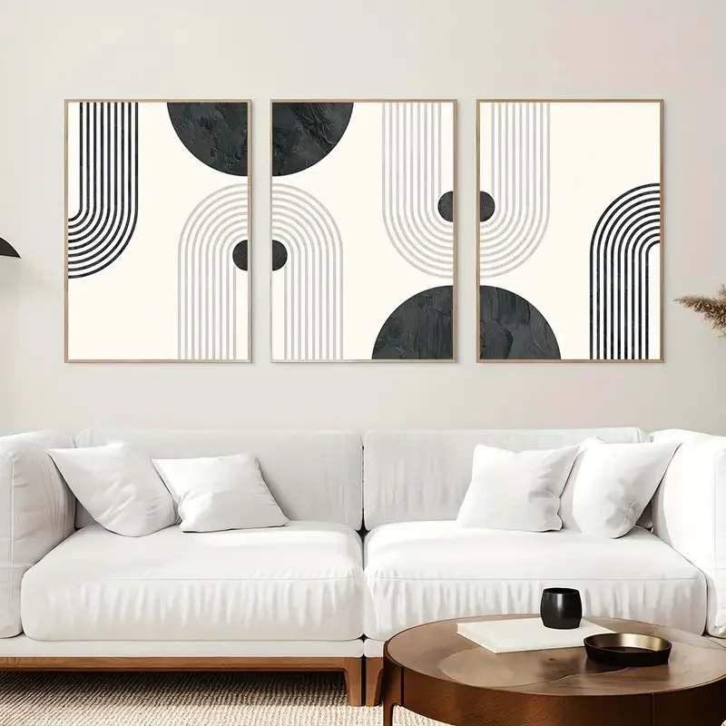 Set Of 3 Mid Century Abstract Retro Poster Canvas Print Geometry Art Minimalist Painting Wall Picture For Living Room, Bedroom,