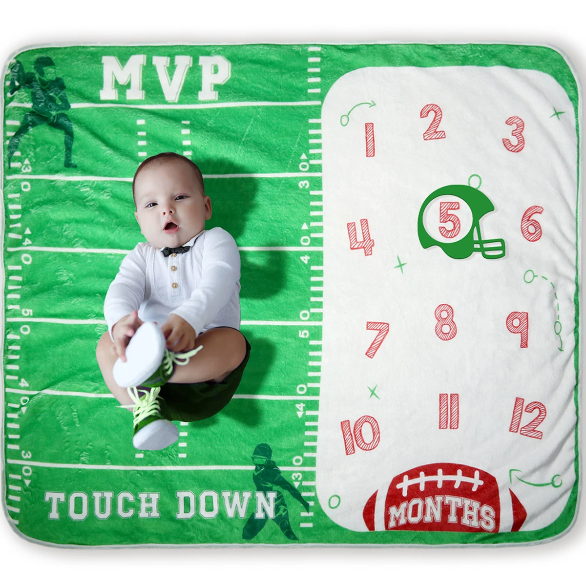 Ylsteed Baby Green Rugby Milestone Blanket Newborn Photography Props Picture Shooting Backdrop Baby Monthly Growing Up Souvenir
