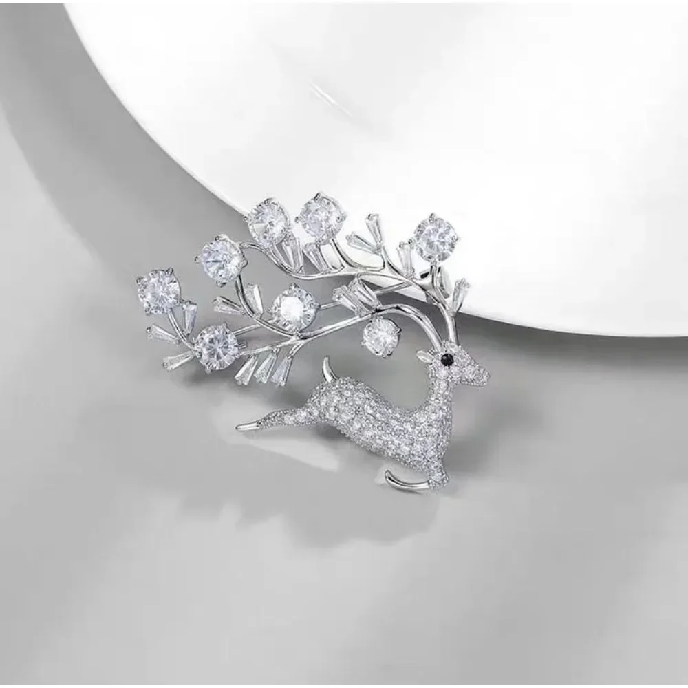 

Sparkling Zirconia Deer Brooch