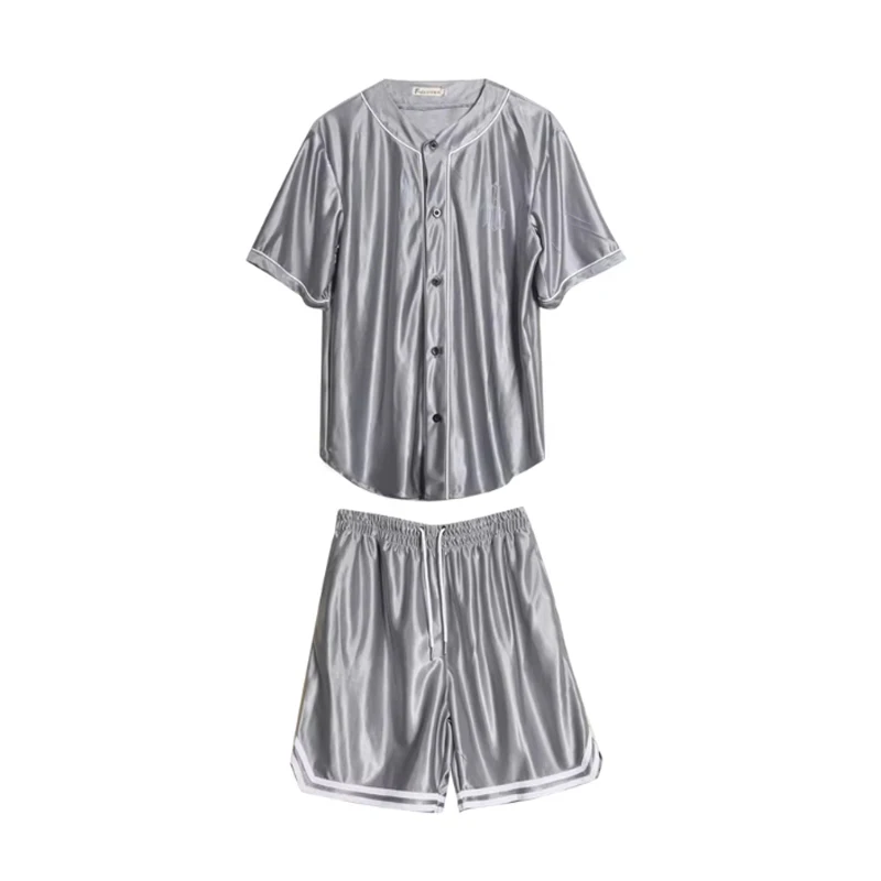 Bright Silver Glossy Pockets Men's Shorts Tops Outdoor Fitness Plus Size Casual Sports Basketball Bottoms Hip-hop Street Dance