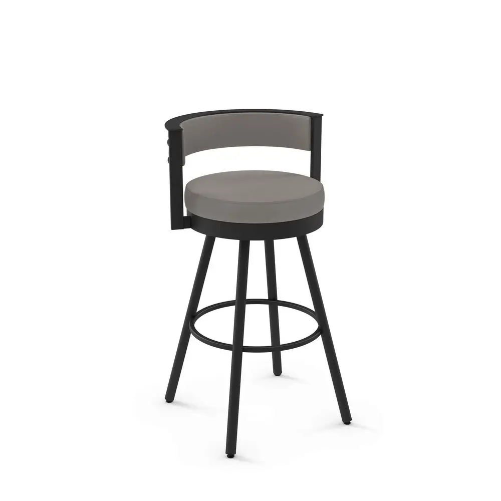 

Eller 30 in. Swivel Bar Stool Taupe Grey Faux Leather Black Metal