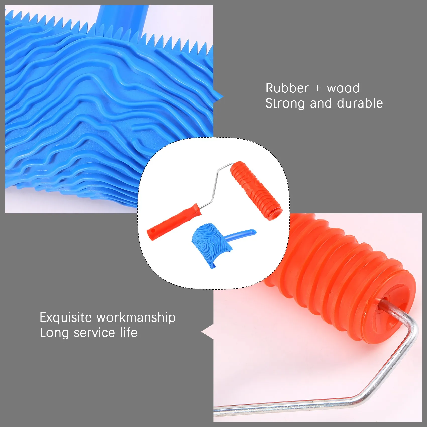 BAAG-Imitation Wood Pattern Tool Set Eg300t 7 Inch Rubber Roller + Ms16 Imitation Realistic Wood Grain Tool Wood Grain Coating E