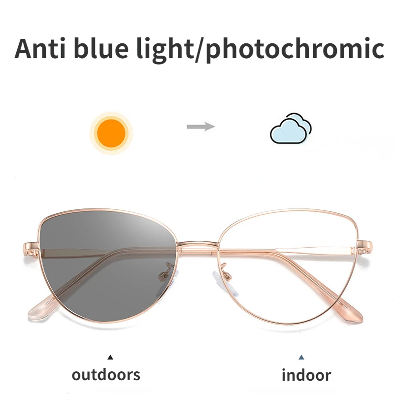 

Cat Eye Photochromic Glasses Retro Metal Frame Anti Blue Glasses Neutral Ultra Light Anti Fatigue Glasses Computer Glasses