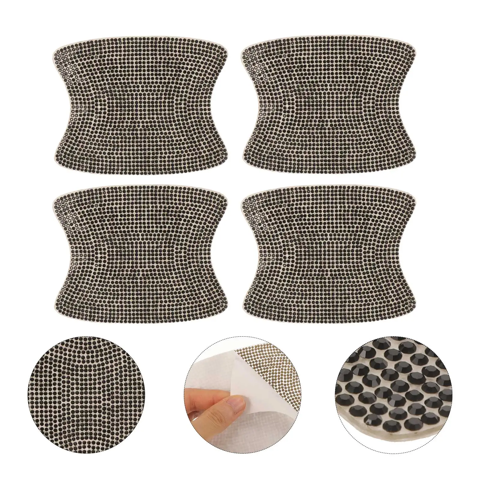

4Pcs Car Door Bowl Sticker Black Rhinestone Scratch Protection Handle Cup Easy Clean Fits All Models Practical Automotive