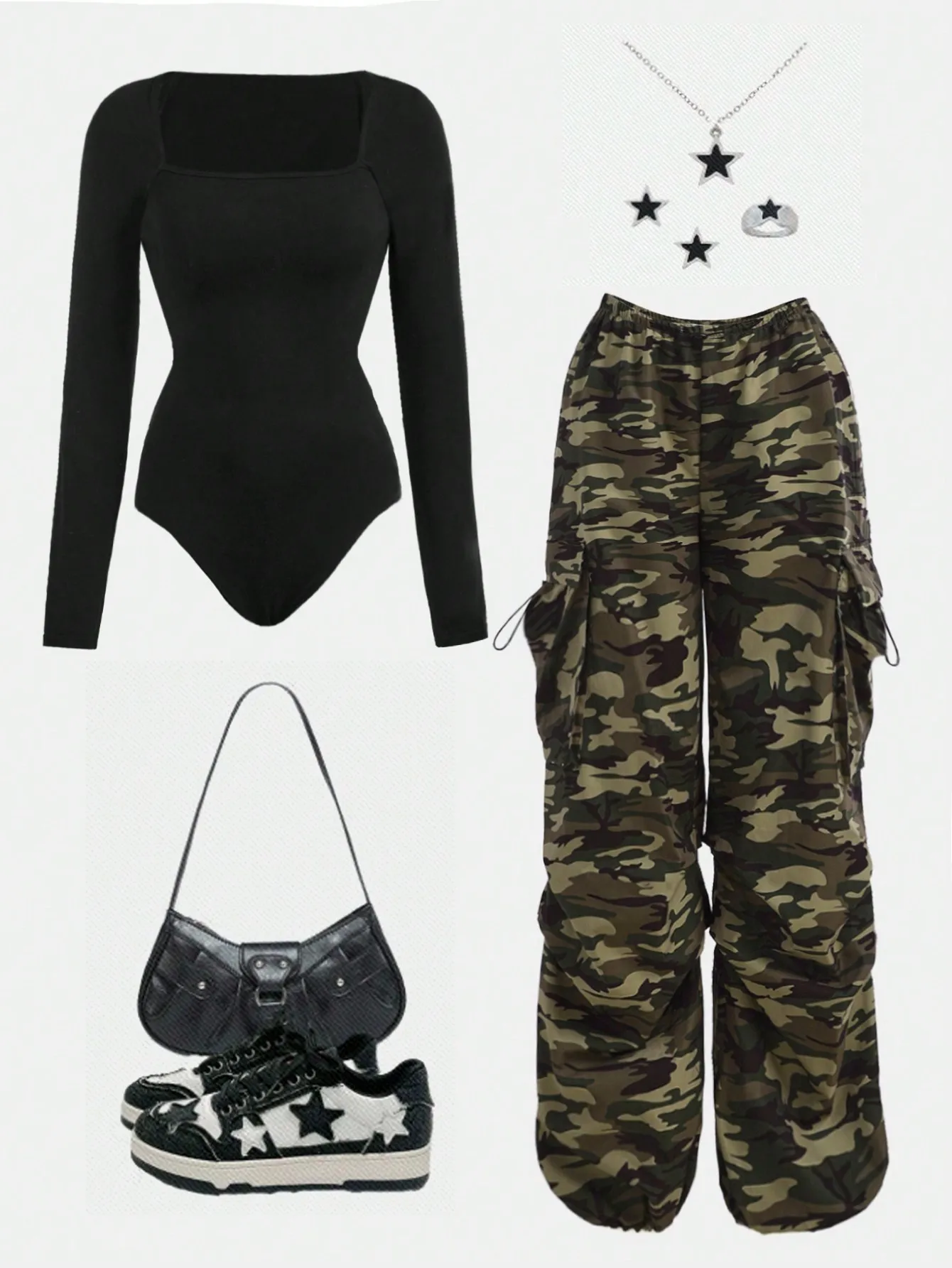 Black Square Neck L…