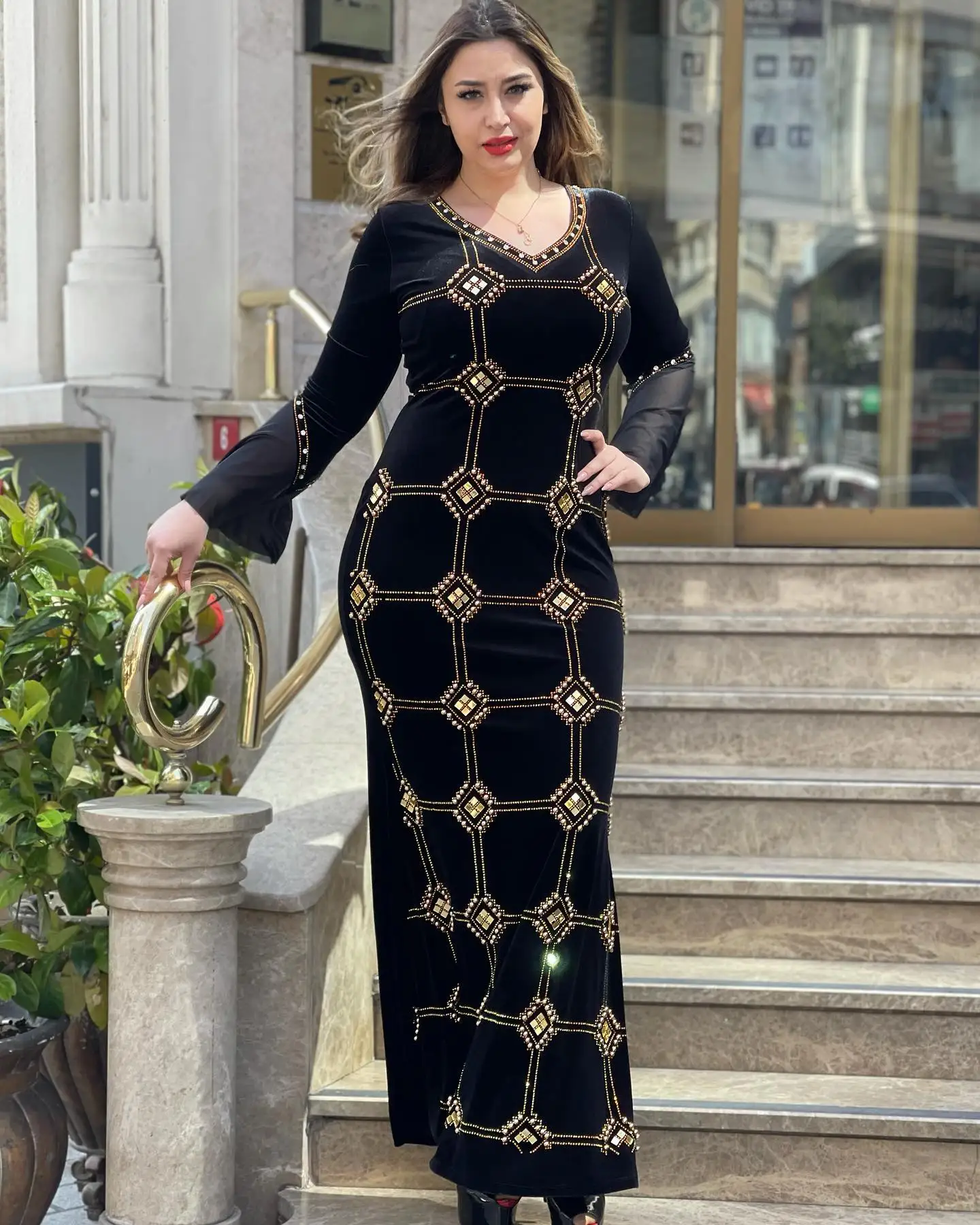 Muslim Euramerican Africa Beautiful Women\'s Dress Noble Temperament Dress Fashionable Diamond Robe Eid Dress For Women Kaftan