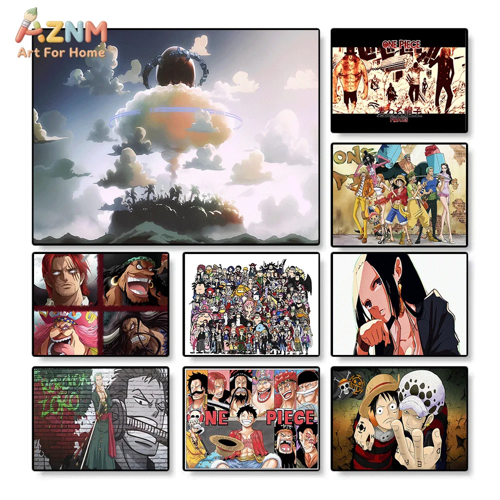 AZNM - Póster de Anime Clásico de One Piece, Isla del Cielo, Nube Gigante Flotante, Pintura en Lienzo sin Marco, Decoración de Pared para el Hogar