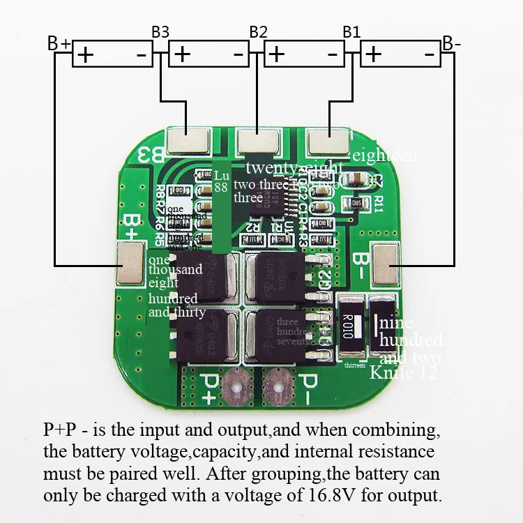 4S 14,8V Li-Ionen-BMS 16,8V Überspannungs-/Unterspannungsschutz, Kurzschluss- und 20A-Überstromschutz. – Detail 2