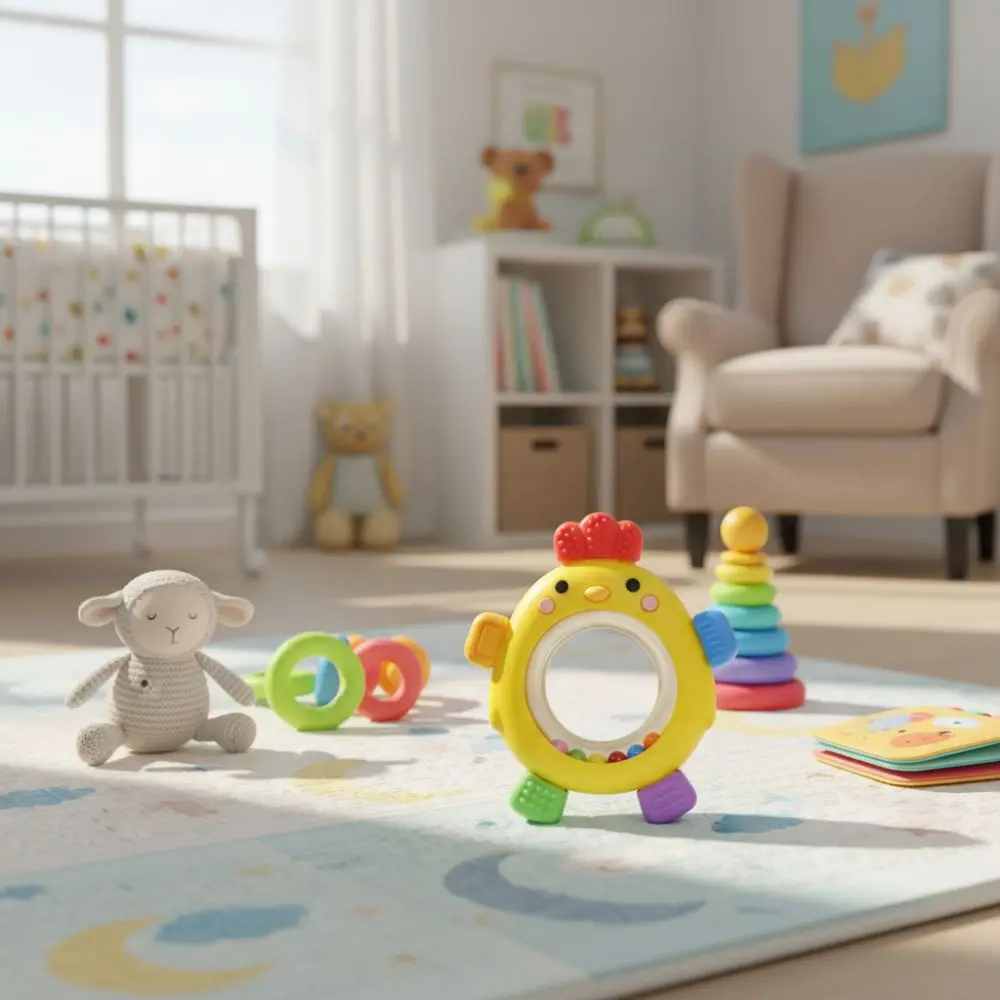 

Милый силиконовый прорезыватель в форме цыпленка с погремушкой, кольца для прорезывания зубов, успокаивающий дизайн, удобный захват, сенсорный, для детей 3-12 месяцев