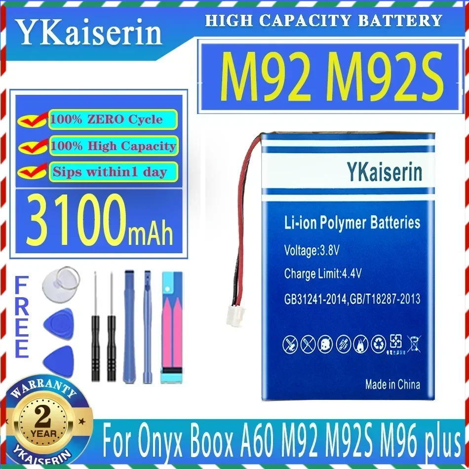 YKaiserin 3100mAh Replacement Battery For Onyx Boox A60 M92 M92S M96 plus M96plus I62ML E-book Batteries