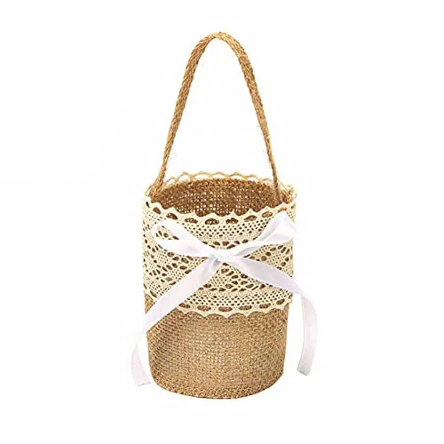 결혼식, 파티, 크리스마스 장식 및 선물 보관 솔루션을 위한 2개의 삼베 꽃 바구니, 소박한 매력과 실용성