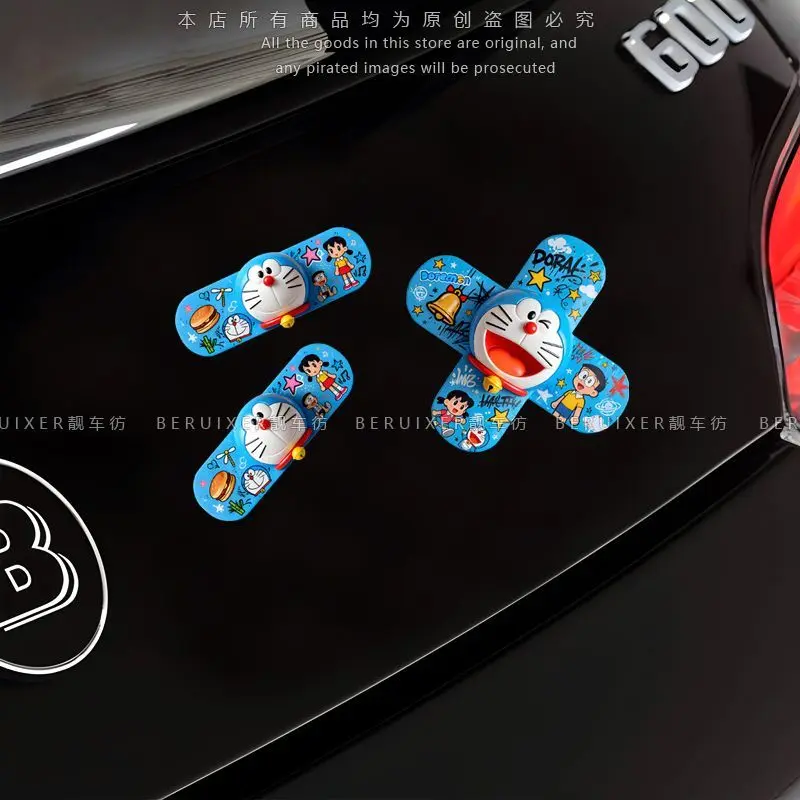 Doraemon car decoration stickers - band-aid style fun stickers for electric cars, motorcycles, luggage, and car scratches