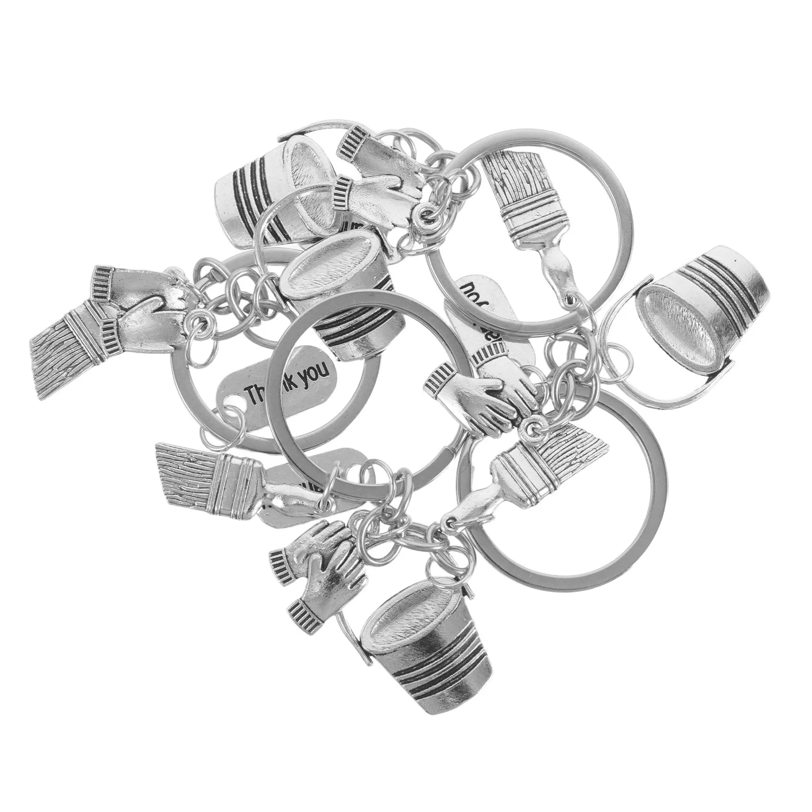 4Pcs Cleaning Keychain Stainless Steel Bucket Brush Glove Charm Purse Pendant Bag Charm Thank You Token for Housekeepers Staff