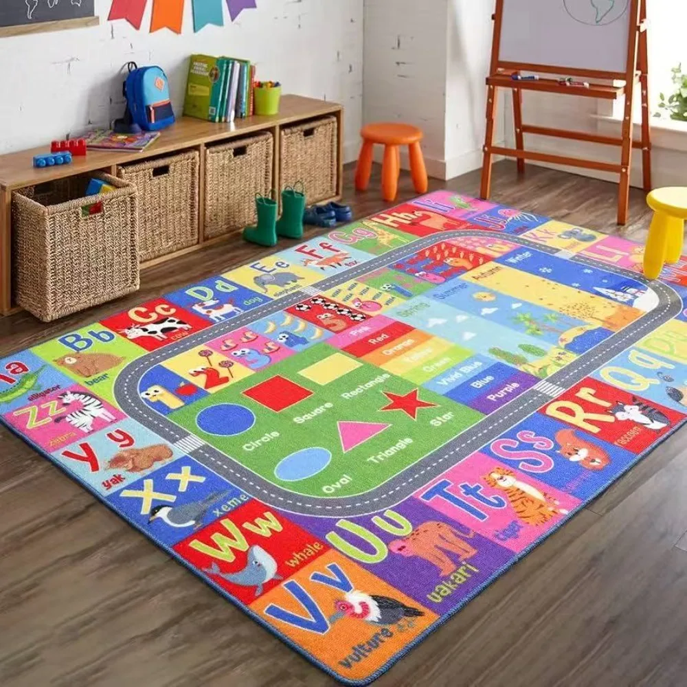 Kids Alphabet Number Learning Carpet Animal Shape Educational Rug Non - Slip Soft Play Mat for Children's Room Classroom Decor