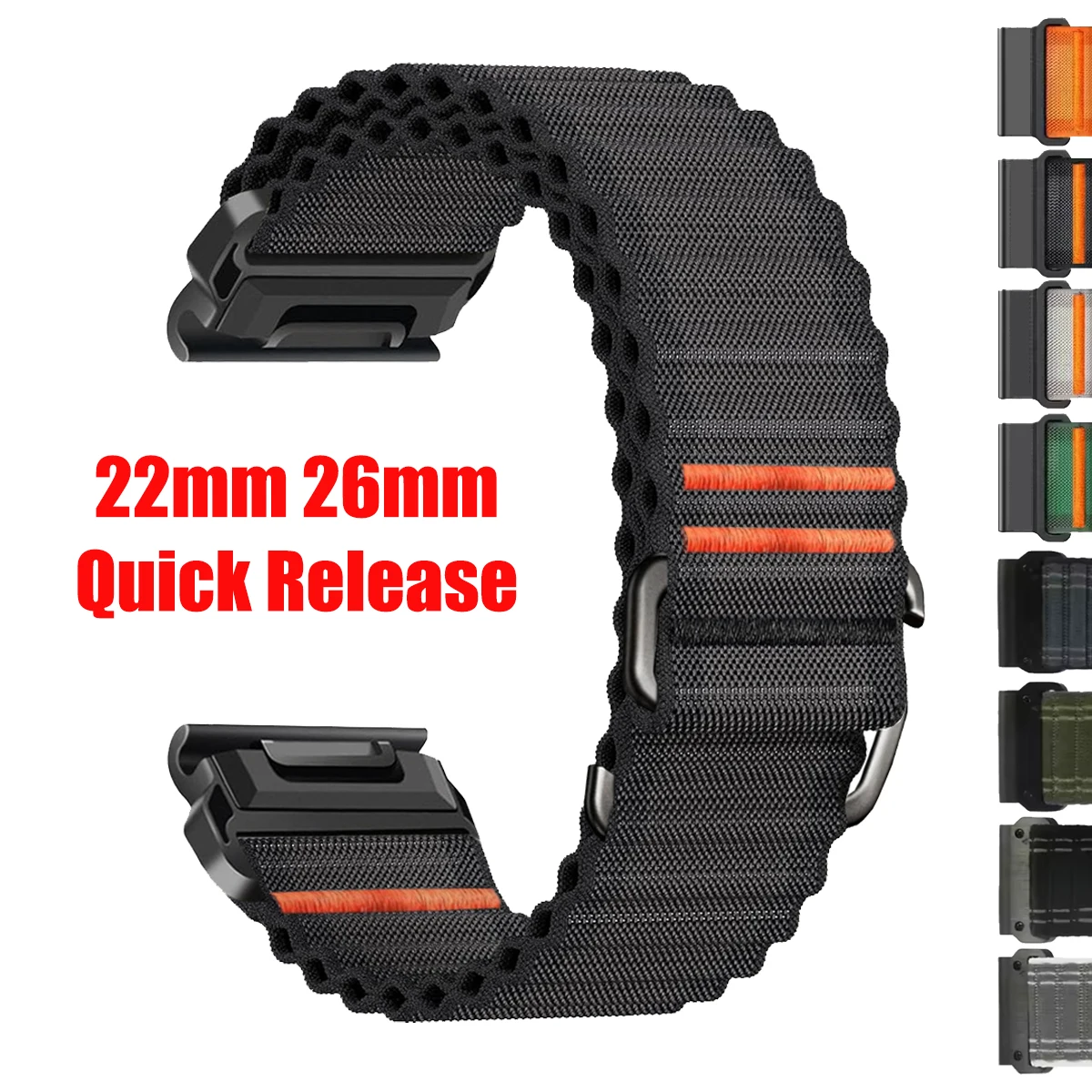 النايلون حلقة حزام 26 مللي متر 22 مللي متر ل Garmin Fenix E 8 7 7X 6 6X 5X الفرقة ل Tactix 8/Quatix/Epix/Instinct 3/970 965 QuickFit سوار
