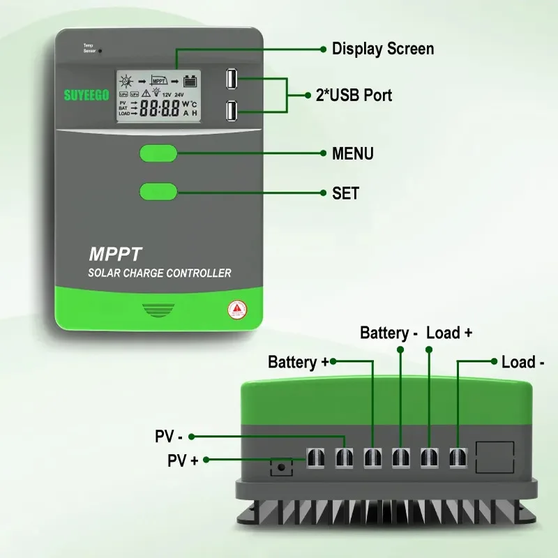 

202560A 50A 40A 30A 20A MPPT Solar Charge Controller For Home Batteries Charging Panel 3000W LCD Regulator With USB 12V 24V 36V