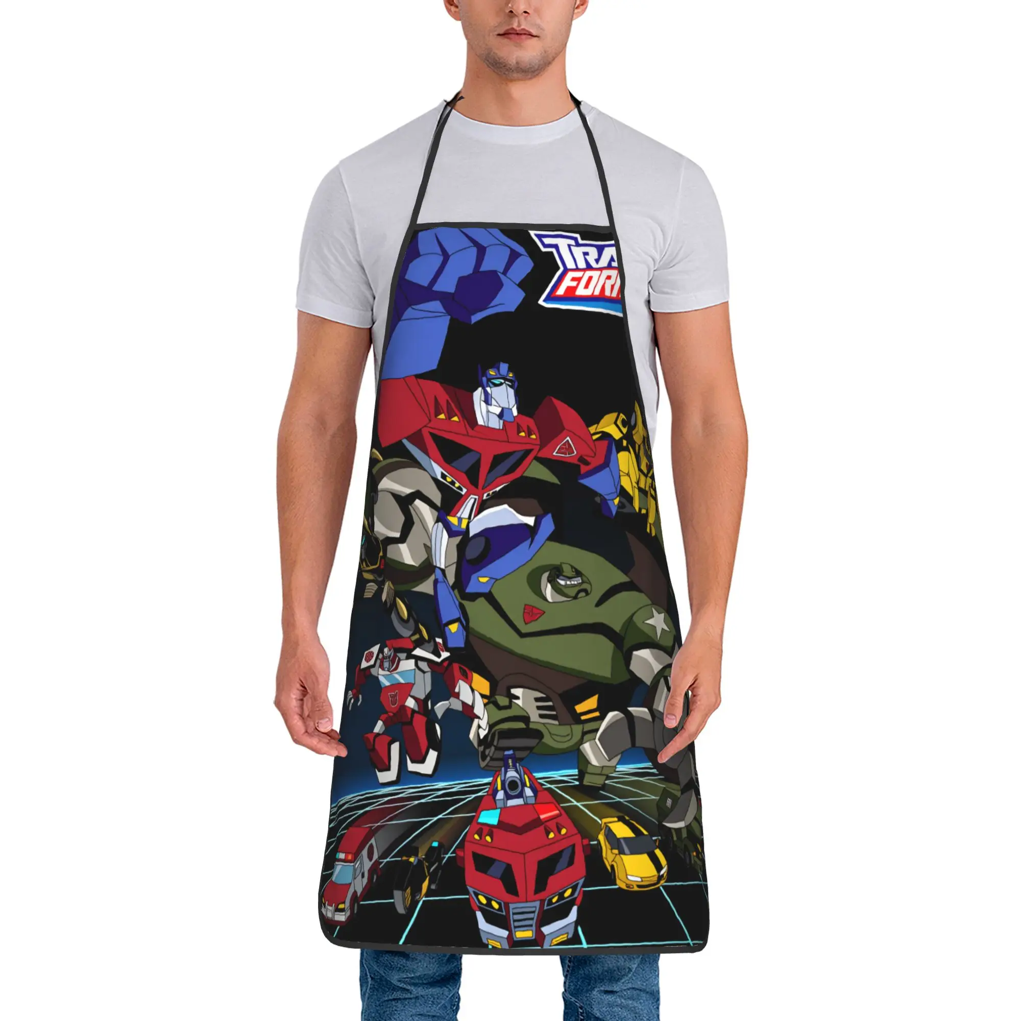 

Модный кухонный фартук без карманов с изображением мультяшных Трансформеров-Автоботов, аниме-фартук для дома, маникюра и уборки