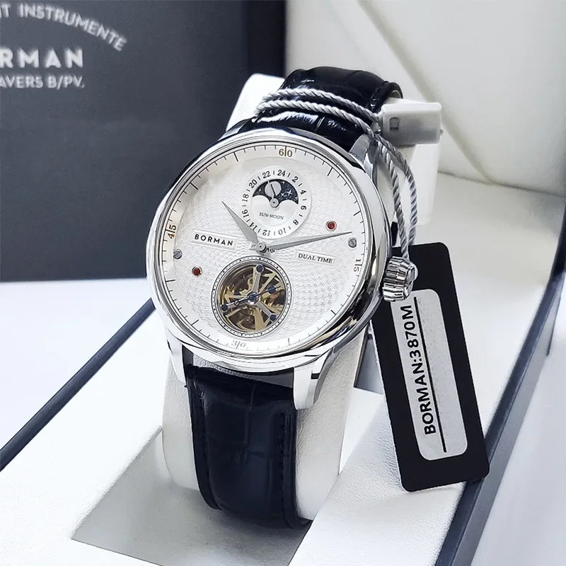 New Luxury Brand BORMAN Automatic Mechanical Men's Watches Sapphire Multi-function Skeleton Waterproof Moon Phase Clocks BM3870