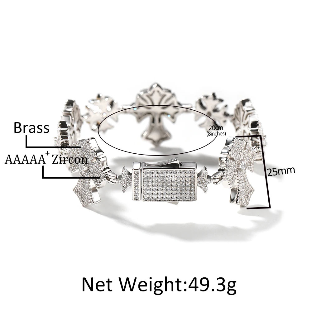 UWIN Iced Out Cross Bracelets for Men Full Cubic Zirconia Bracelets with Spring Clasp Hip Hop Jewelry for Father's Day