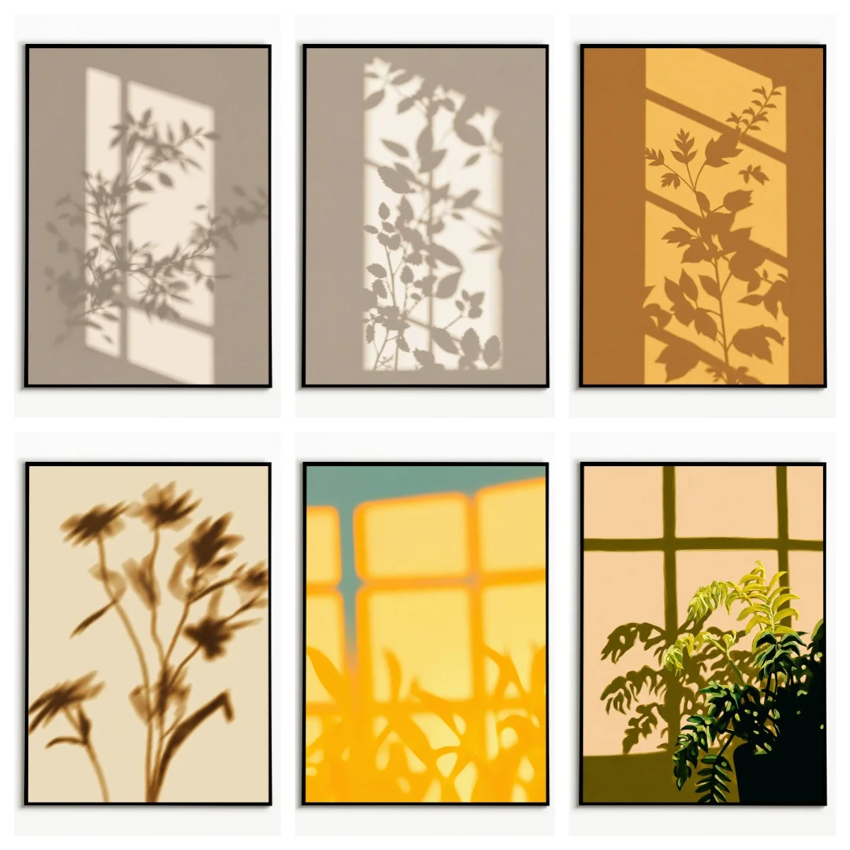1PC  Wabi-sabi Scenery Shadow Plant Poster  Minimalist Warm Tone with Window Shadow Wall Art  Canvas Paintings for Room Decor
