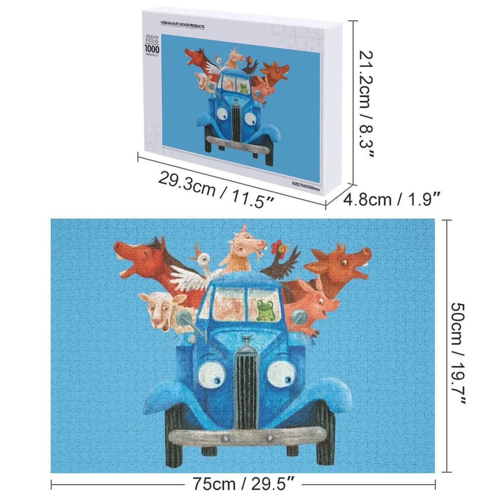 Маленький синий грузовик с классической иллюстрацией сельскохозяйственных животных Головоломка Персонализированная персонализированная головоломка для детей Персонализированная головоломка