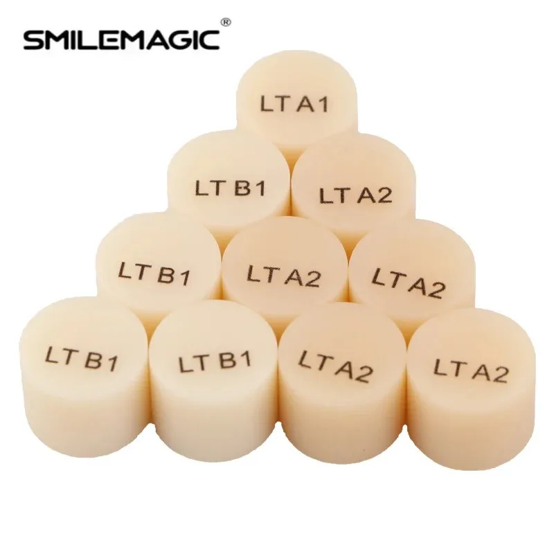 10pcs Lithium Disilicate Press Ingots Dental Glass Ceramic Pressing for Ultra-thin Veneer Minimally Invasive Repair HT/LT