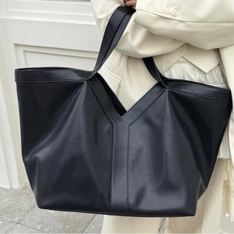 

Y Brand Women Large Capacity Shoulder Bag Soft Luxury Genuine Leather High-end Fashion Tote Bag 2025 New Black Shopping Handbag
