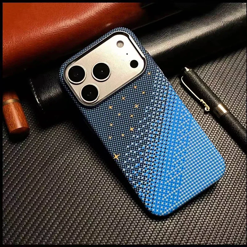 

Luxury Carbon Fiber Starlight Texture For Magsafe Case for iPhone 16 15 17Pro Max Magnetic Wireless Charging Shockproof PC Cover
