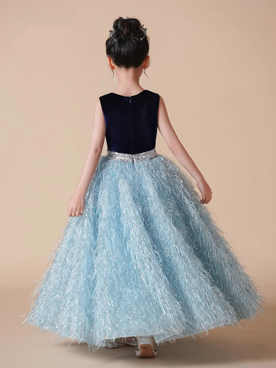 Flower girl dress blue  girl dress birthday party dinner dress bridesmaid dress floor length