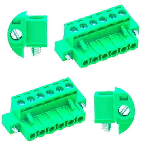 5 PCS 5.08mm 6 Pin Phoenix Type Connector Green PCB Screw Plug Terminal Block 6 Pole with Screwable Flanges