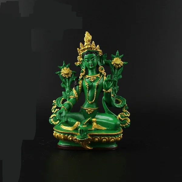 China Bodhisattva Tibetan Buddhism Statue Green Tara Buddha 13.5*7cm