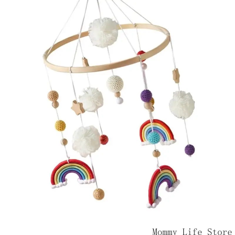 قوس قزح ستار الحضانة الديكور القطن معلقة قلادة سرير المحمول الخشب الطبيعي الرضع لعبة التنمية الحسية السمعية