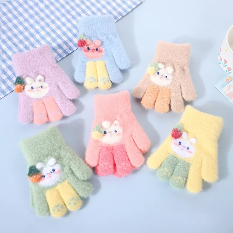 

Autumn and winter new gloves children's finger plush girl baby winter thickened warm cartoon five-finger gloves