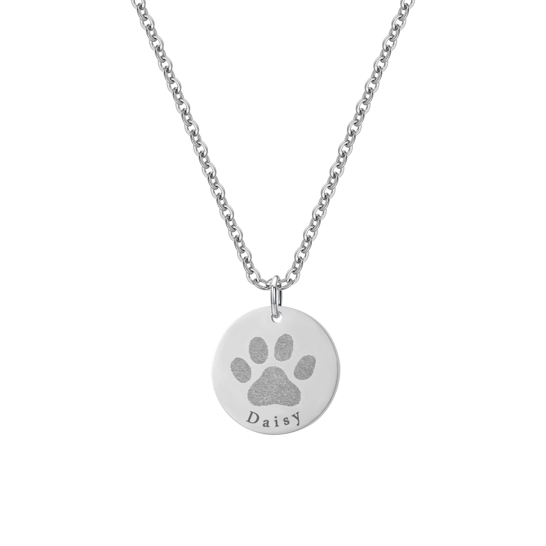 Engraved Dog Paw Print Name Necklace