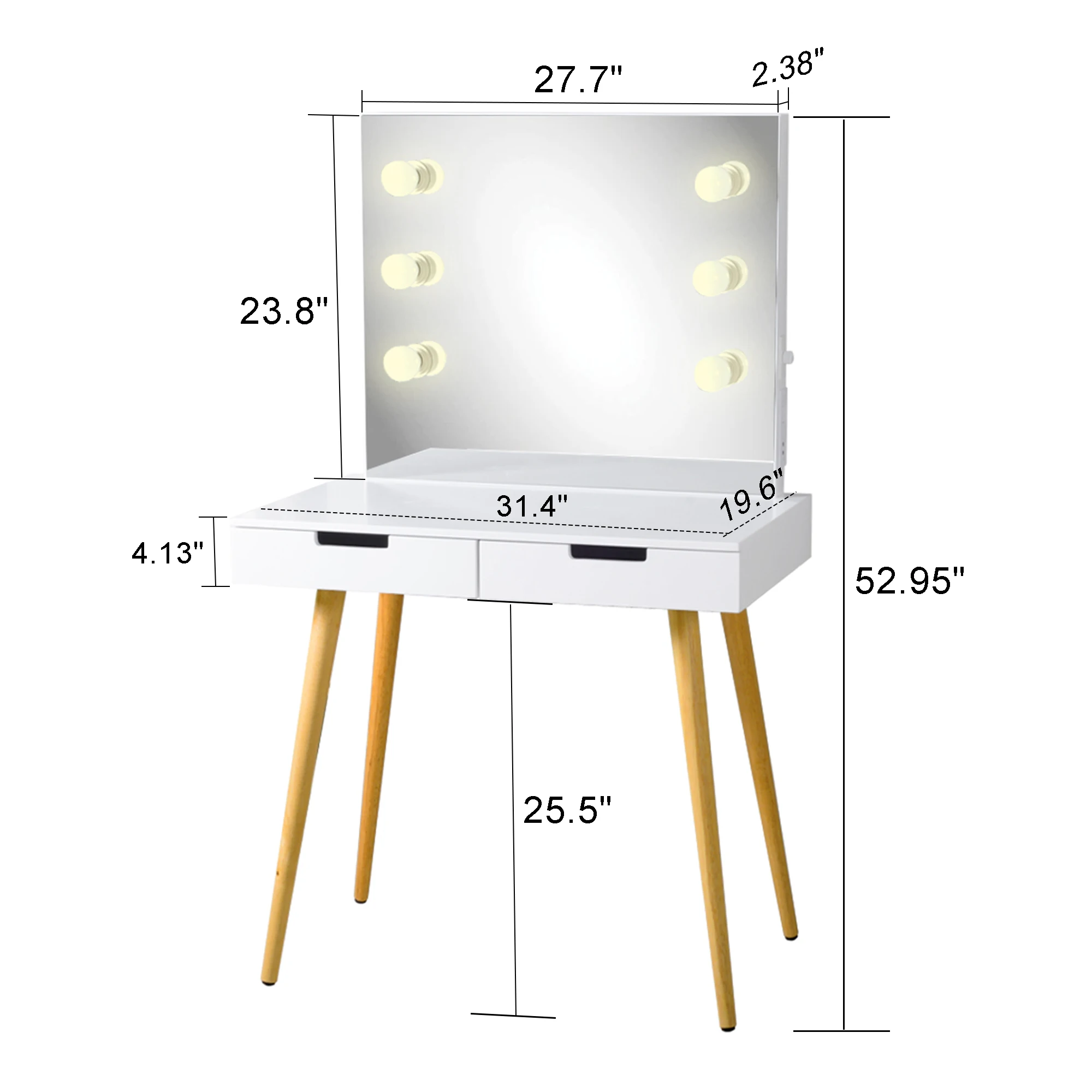 Wooden Vanity Table Makeup Dressing Desk with Mirror&LED Light 2 Drawer Dresser White New Product Promotion[US-W]